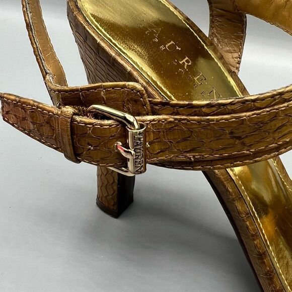 Lauren Ralph Lauren Leather Snakeskin Ankle Strap Heels - Picture 4 of 7